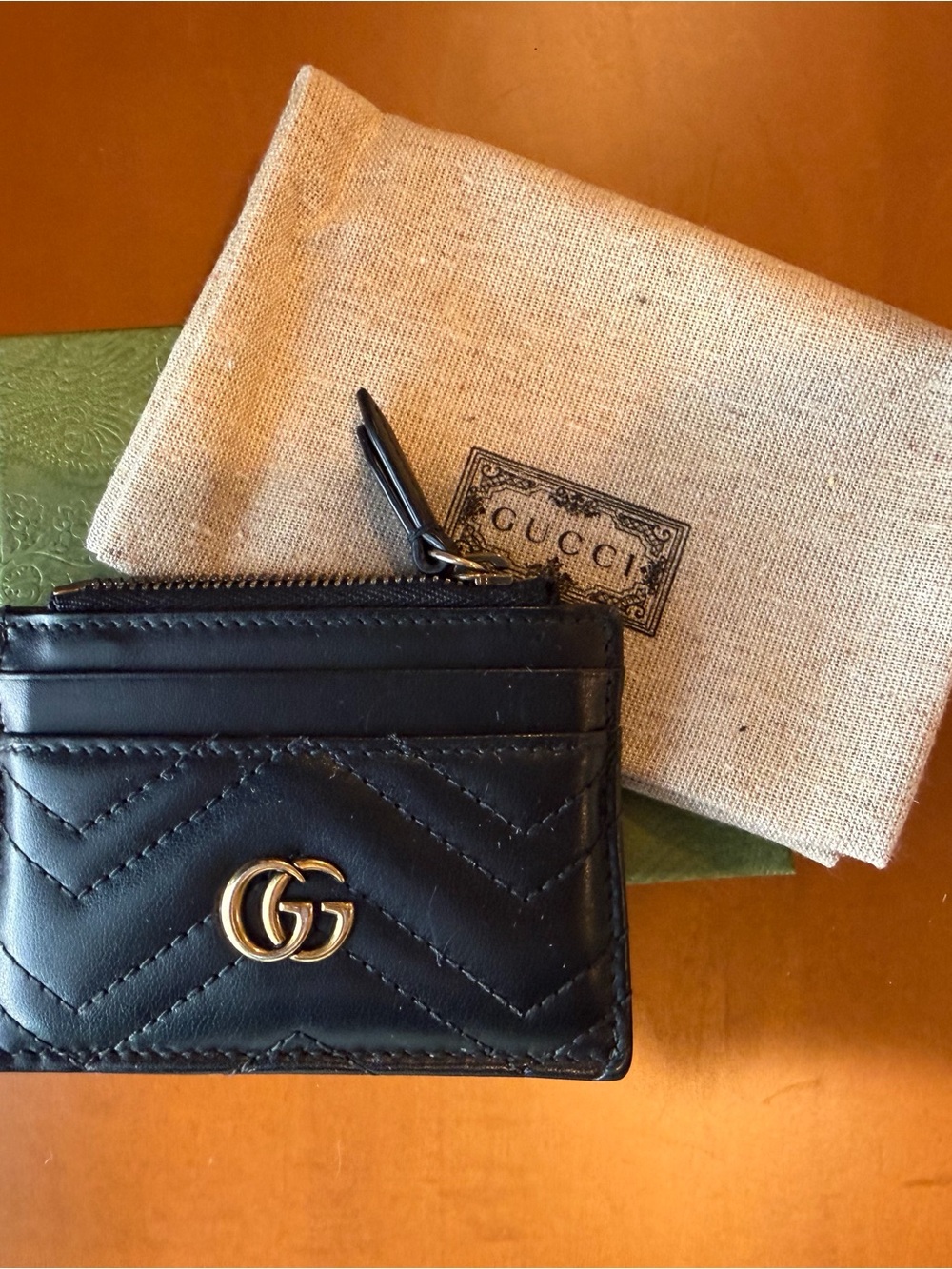 Gucci Black Leather Keychain with Gold Hardware